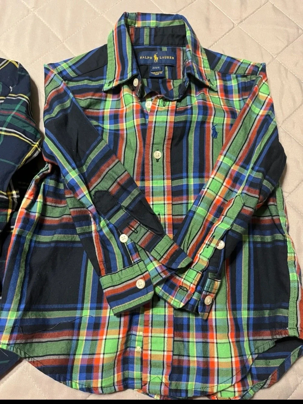 Ralph Lauren Navy and Green Plaid Button-Down Shirt Set Size 2T